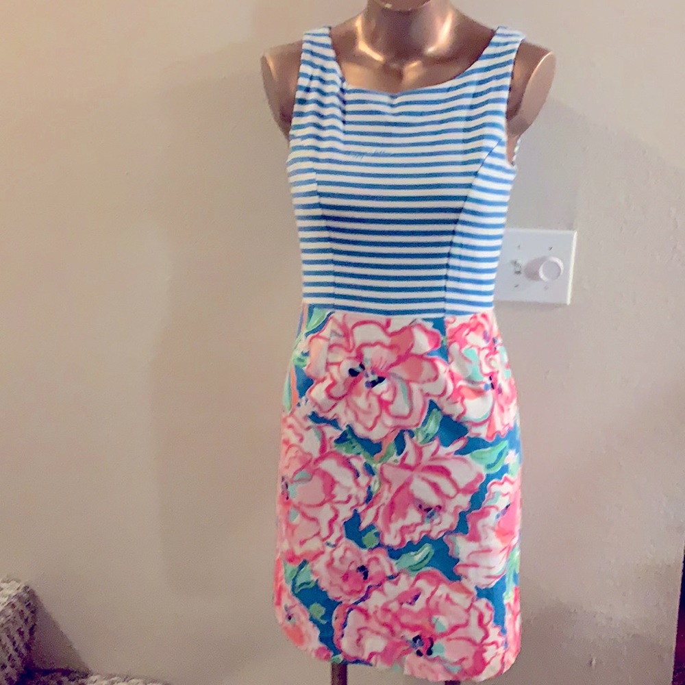 Lilly Pulitzer Blue Striped and Pink Floral Dress